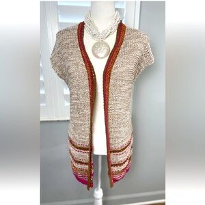 Chico's Size 0 Color Pop Multicolor Knit Longline Cardigan‎ Orange Pink Foil